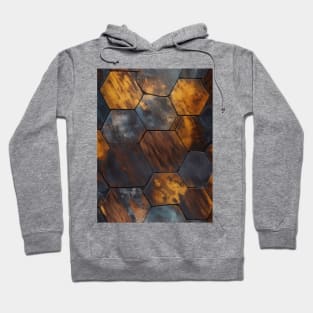 Geometric Timber: Crystalline Hexagons in Amber and Blue Hoodie